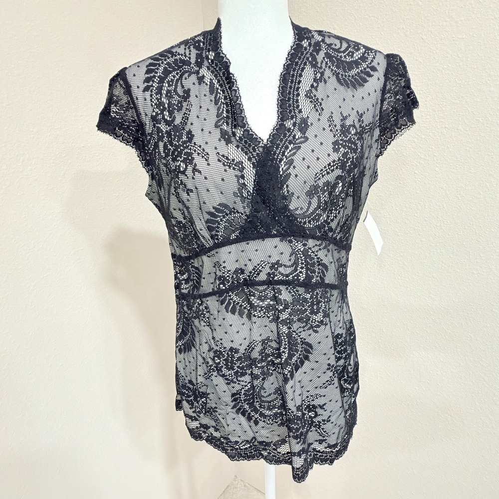 New York & Company Lace Top Large Black Whimsigoth Goth Romantic